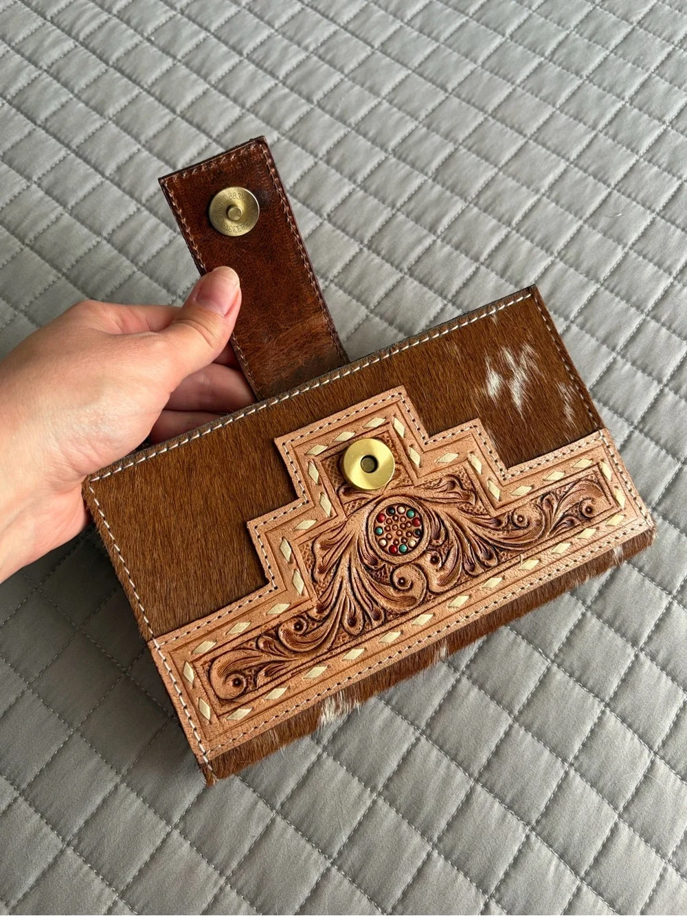 Mesa Genuine Tooled Leather and Cowhide Wallet